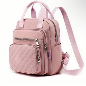Rhombus Quilted Backpack Women Top-Handle Purse Nylon Casual Travel School Bag